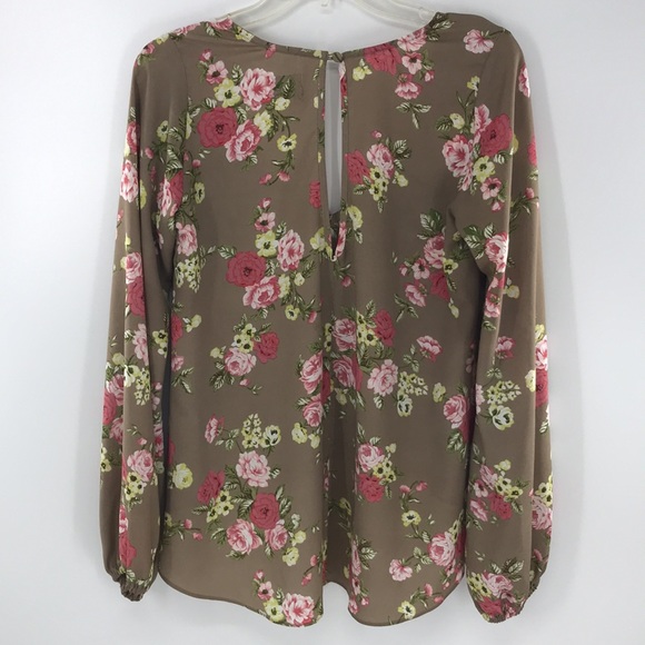 Show Me Your Mumu Floral Tropical Print Top Tan/Pink High Low Size Small V-neck - Picture 6 of 13